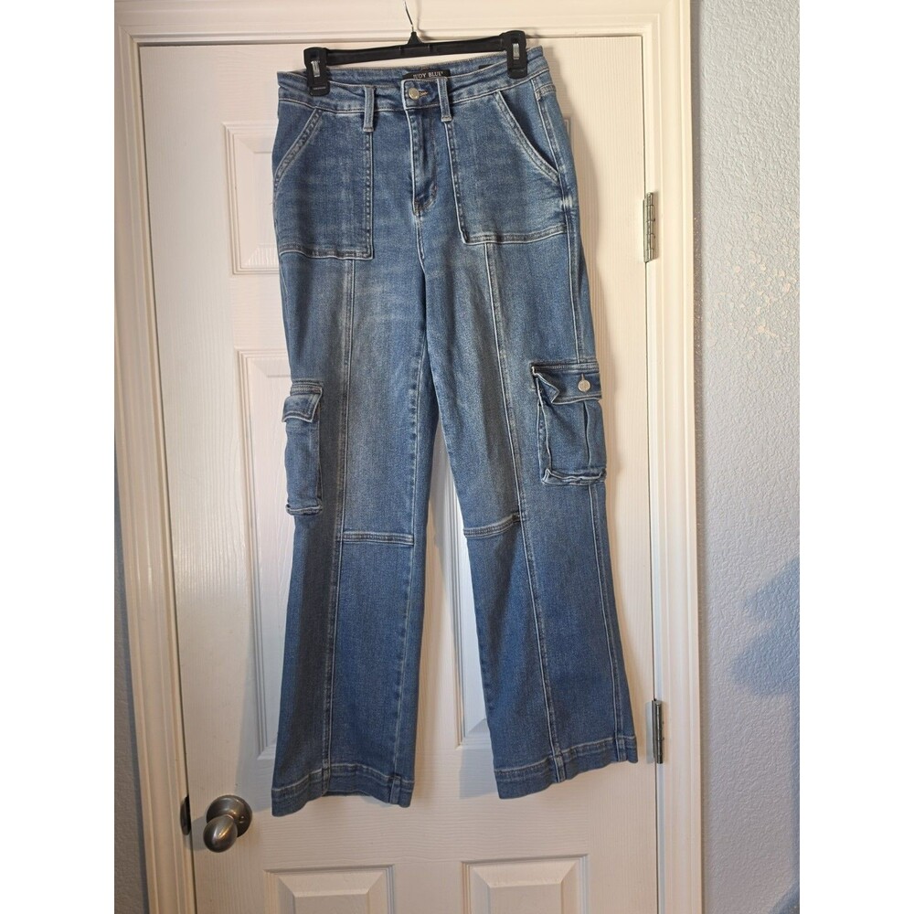 Judy Blue High Rise Wide Leg Cargo Jeans Medium Wash JB88724 MD Size 7/28